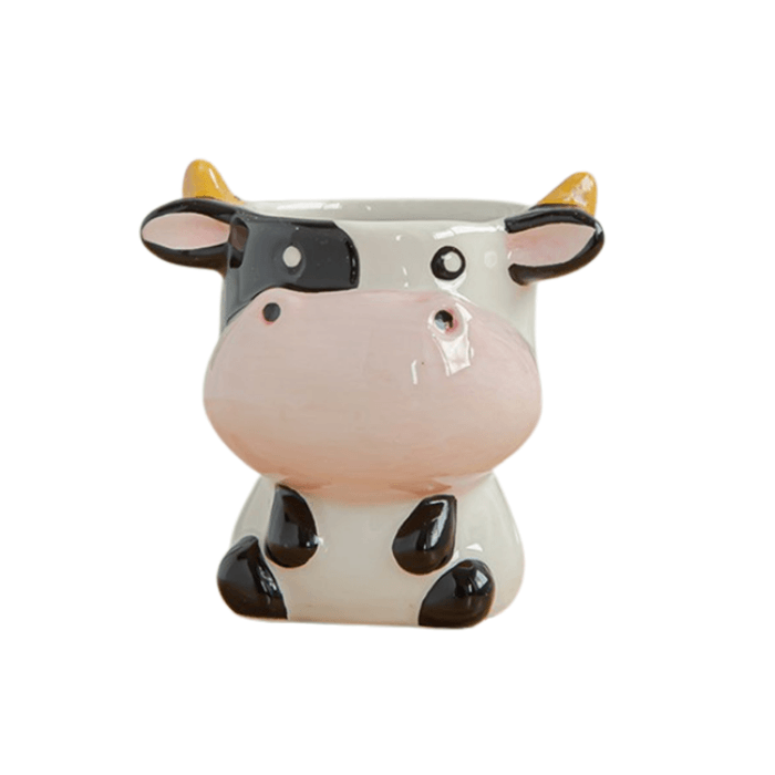 Porcelain glazed cow animal succulent pot with drainage hole, perfect for indoor plants and home decor.