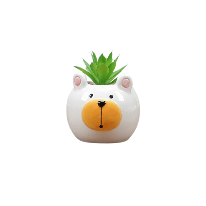 Cute Bear Succulent Planter made of ceramic with a glazed finish, featuring a charming bear design and drainage hole.