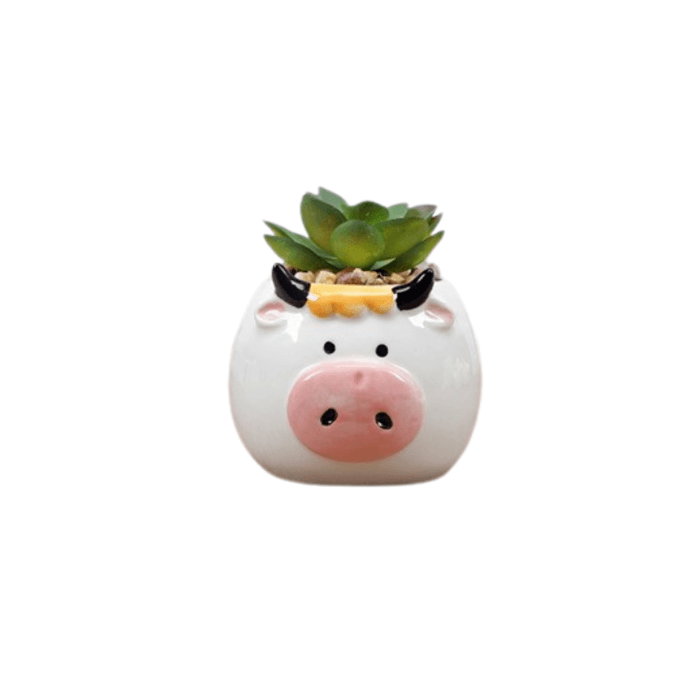 Cute Bull/Cow Succulent Planter made of ceramic with a glazed finish, featuring a charming design perfect for indoor decor.