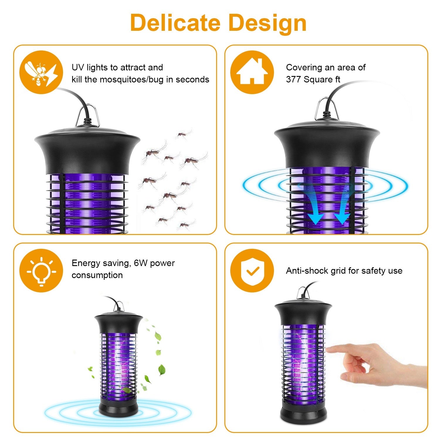 Electric Bug Zapper Mosquito Killer with UV light and high voltage grid, designed for effective insect elimination.