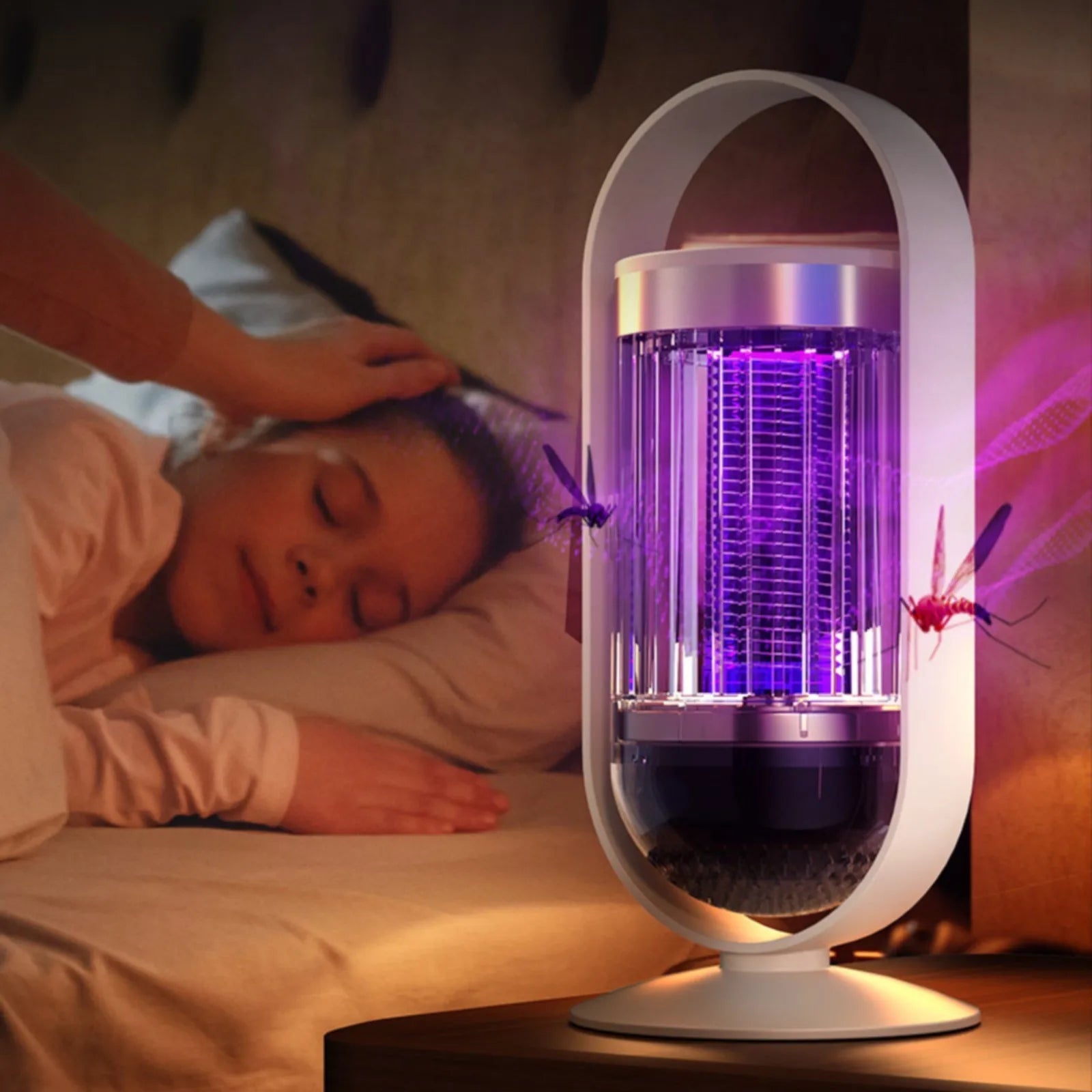 Electric Type Rechargeable USB Trap Light with a sleek design, featuring a removable collection basket and a protective mesh for safety.