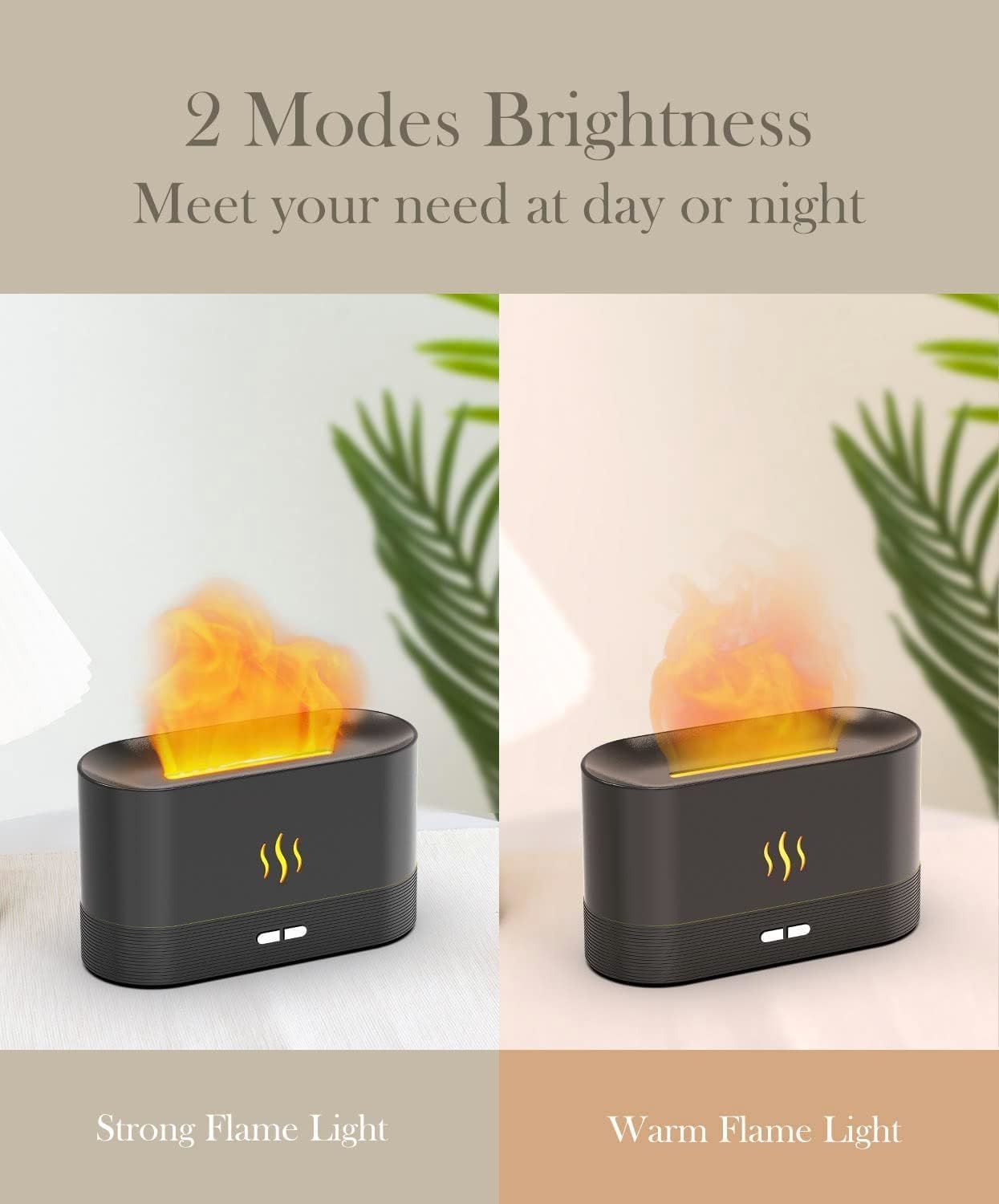 Flame Air Diffuser Humidifier with realistic flame effect and ultrasonic technology, elegantly designed for essential oils.