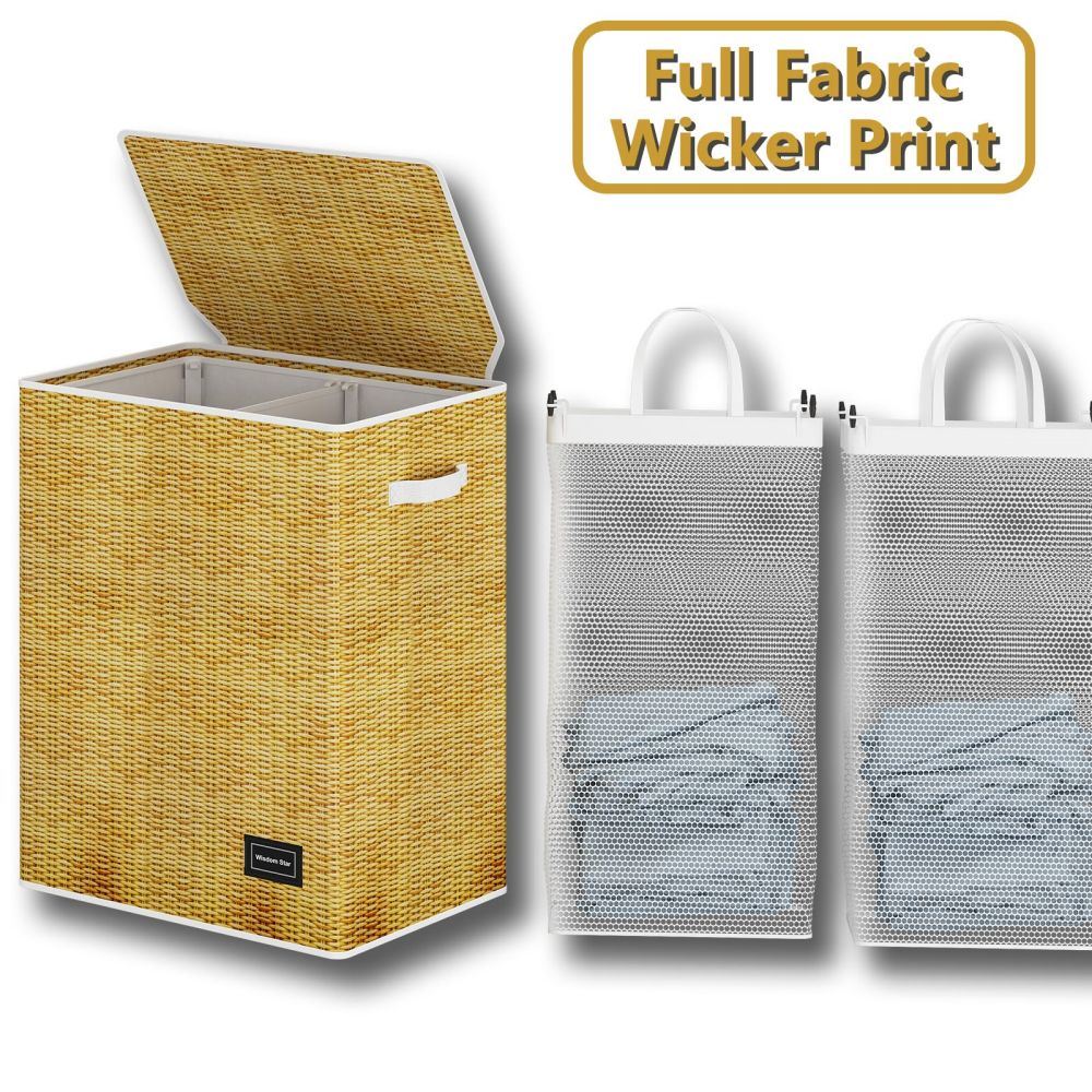 Full Fabric Large Laundry Hamper with Lid, showcasing its stylish design and spacious interior for laundry storage.