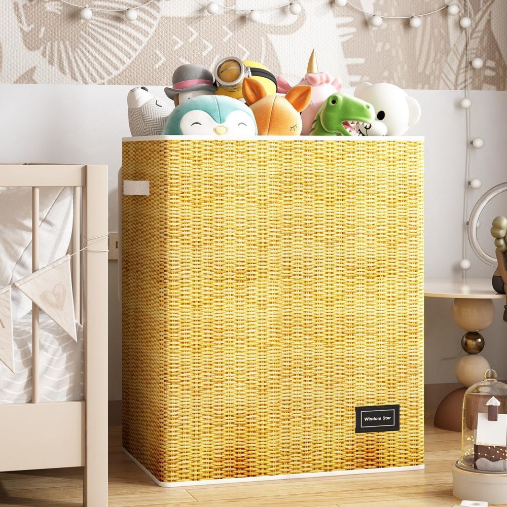 Full Fabric Large Laundry Hamper with Lid, showcasing its stylish design and spacious interior for laundry storage.