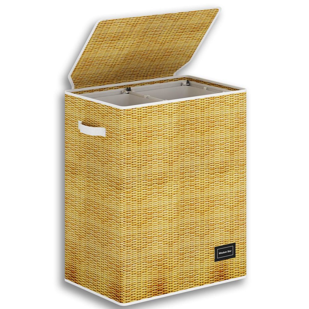 Full Fabric Large Laundry Hamper with Lid, showcasing its stylish design and spacious interior for laundry storage.