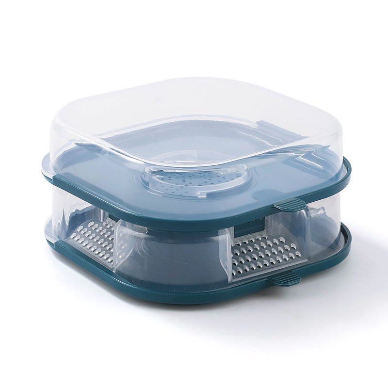 A blue reusable bugs trap box designed for catching cockroaches, featuring a trapdoor and bait compartment for effective pest control.