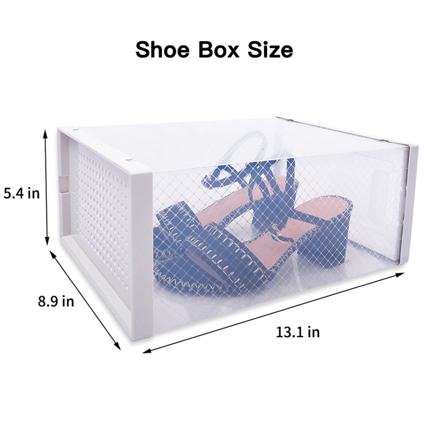 Set of 12 stackable clear plastic shoe storage boxes with transparent doors, ideal for organizing footwear and other items.