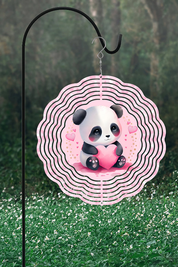 10-inch aluminum double-sided wind spinner featuring panda hearts design, perfect for Valentine's Day decor.