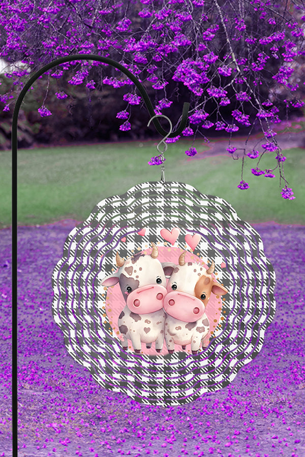 Colorful 10-inch aluminum wind spinner featuring cow hearts design, perfect for garden decor.