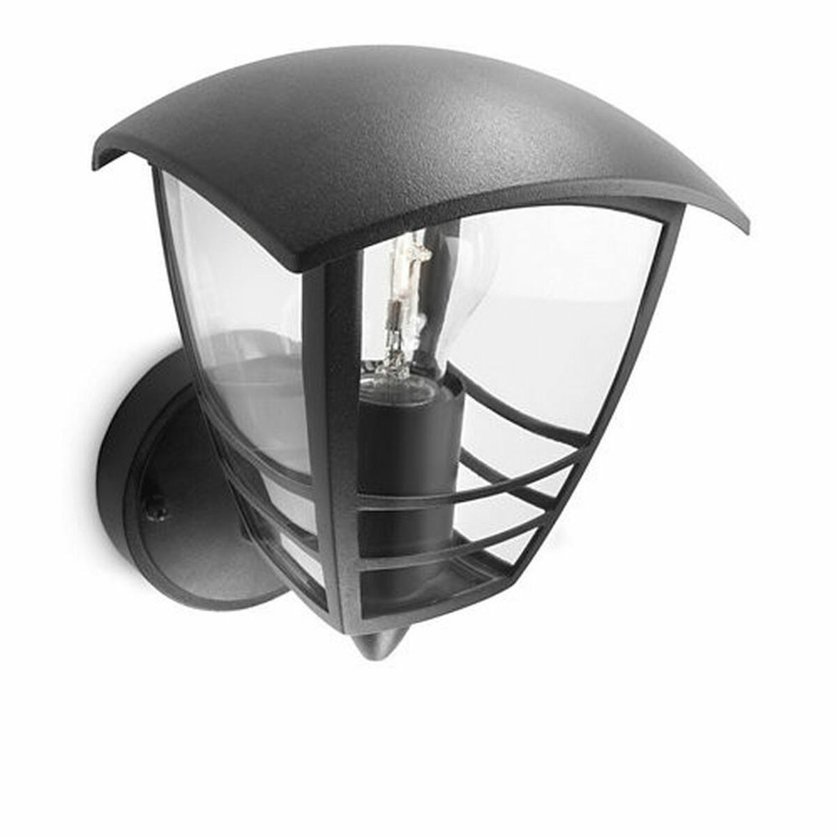 Wall-mounted outdoor lantern fixture.