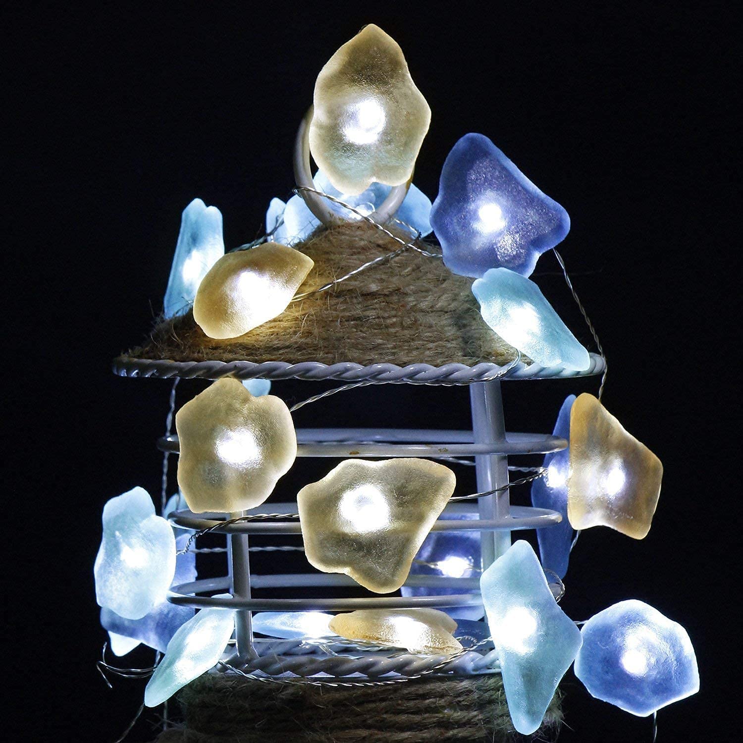 10ft sea glass string lights with 30 LEDs, showcasing vibrant colors and a nautical theme, perfect for summer outdoor decor.