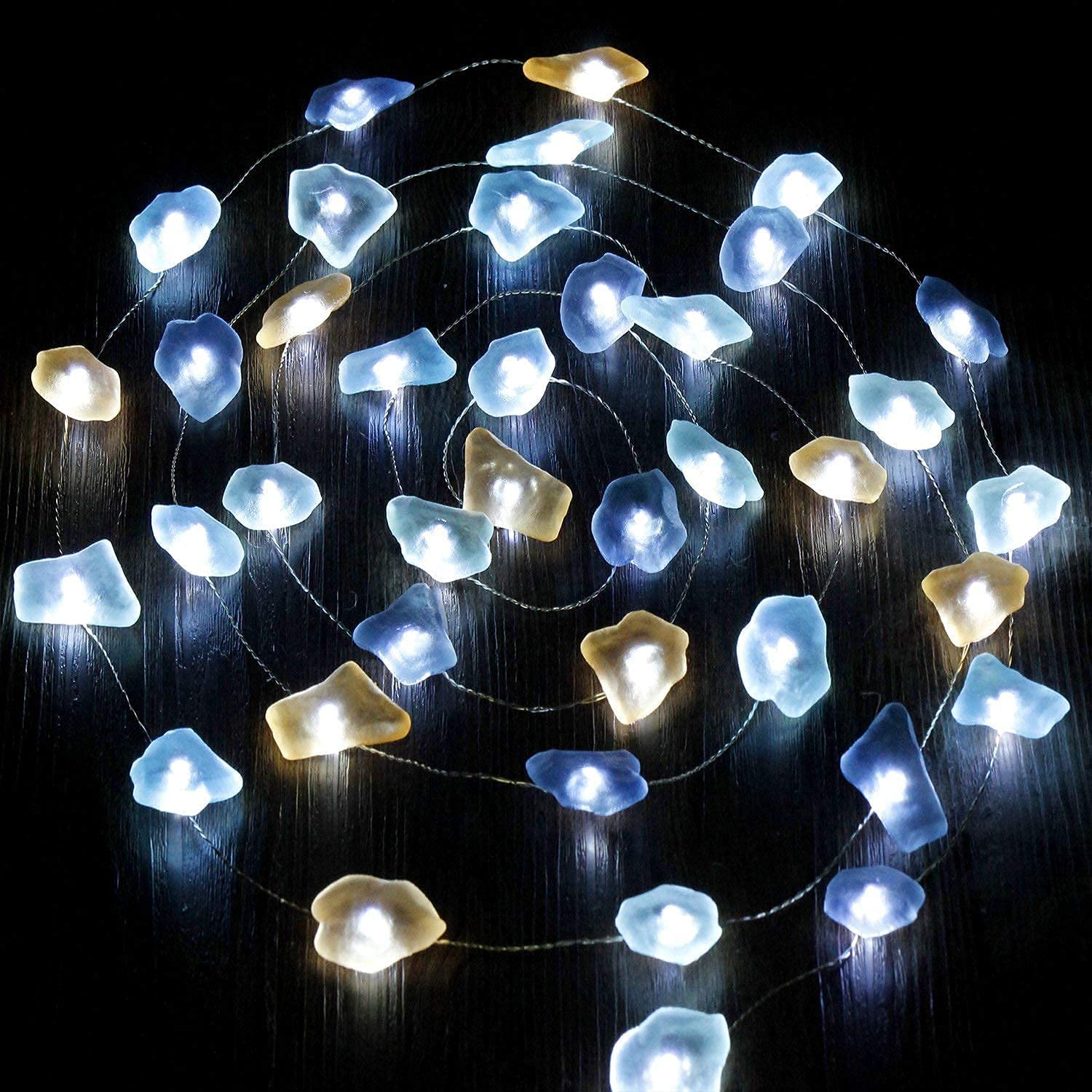 10ft sea glass string lights with 30 LEDs, showcasing vibrant colors and a nautical theme, perfect for summer outdoor decor.