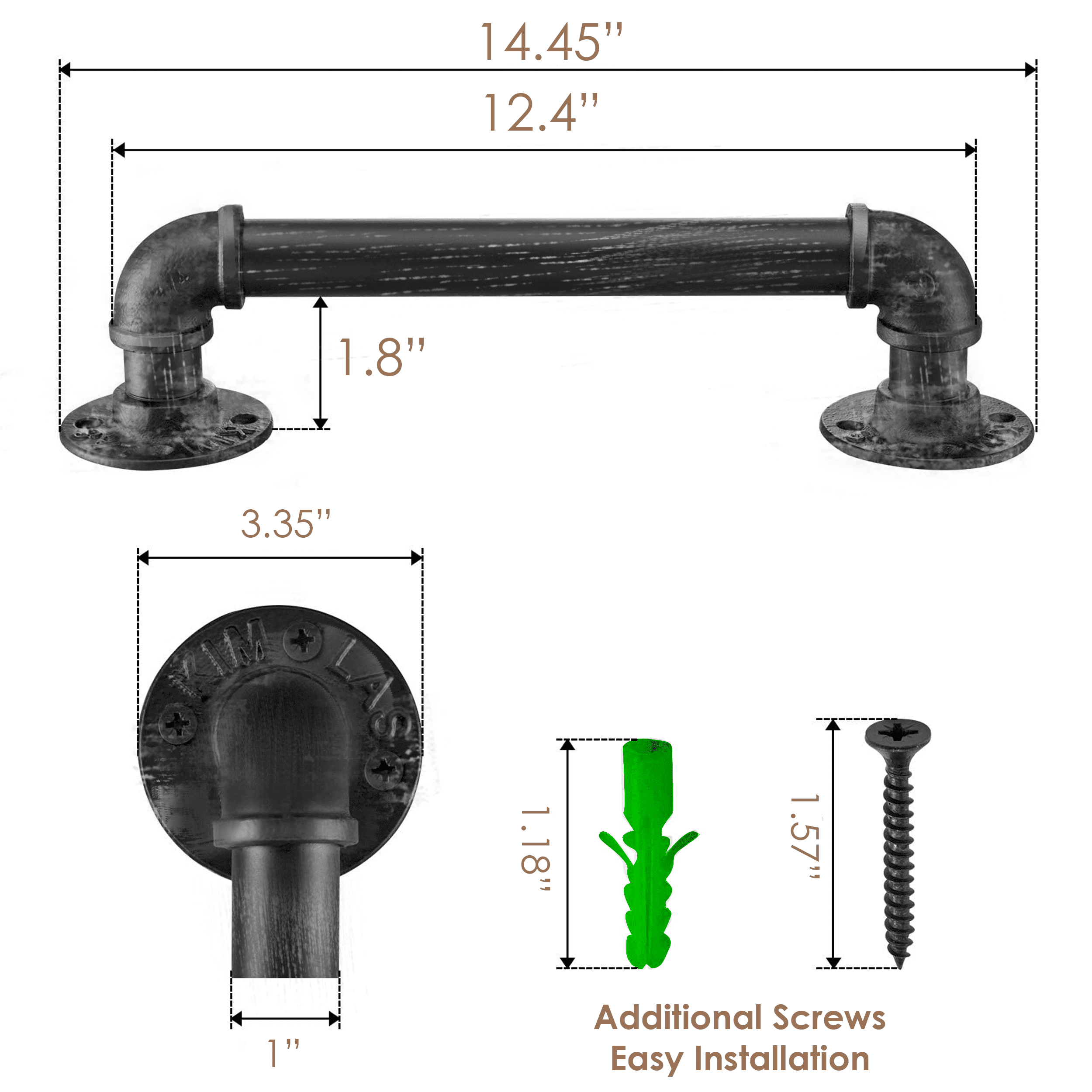 12-inch black brush silver industrial barn door handles made of galvanized steel, showcasing a rustic farmhouse style.