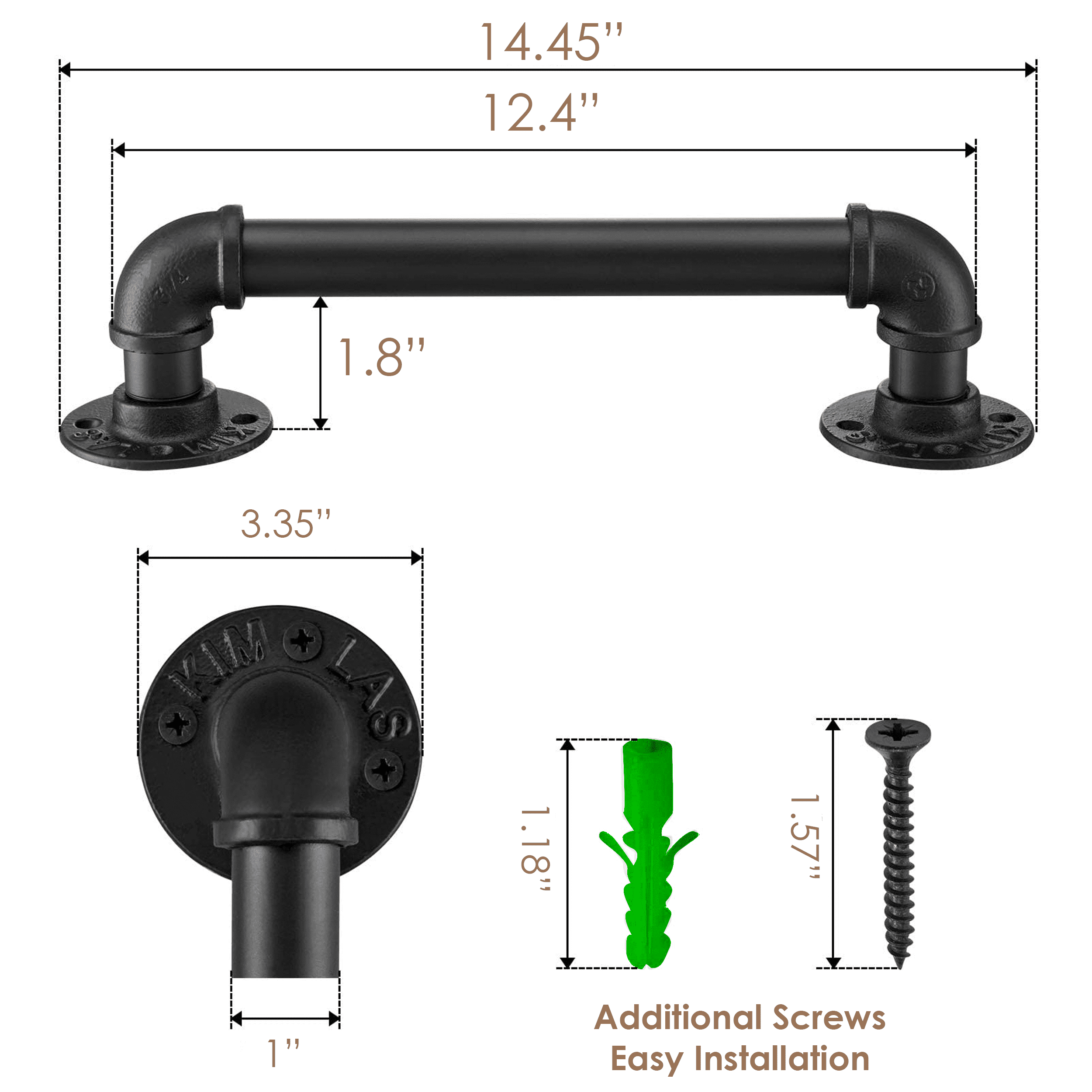 A pair of 12-inch black industrial barn door handles made of high-quality galvanized steel, showcasing a rustic design suitable for various door styles.