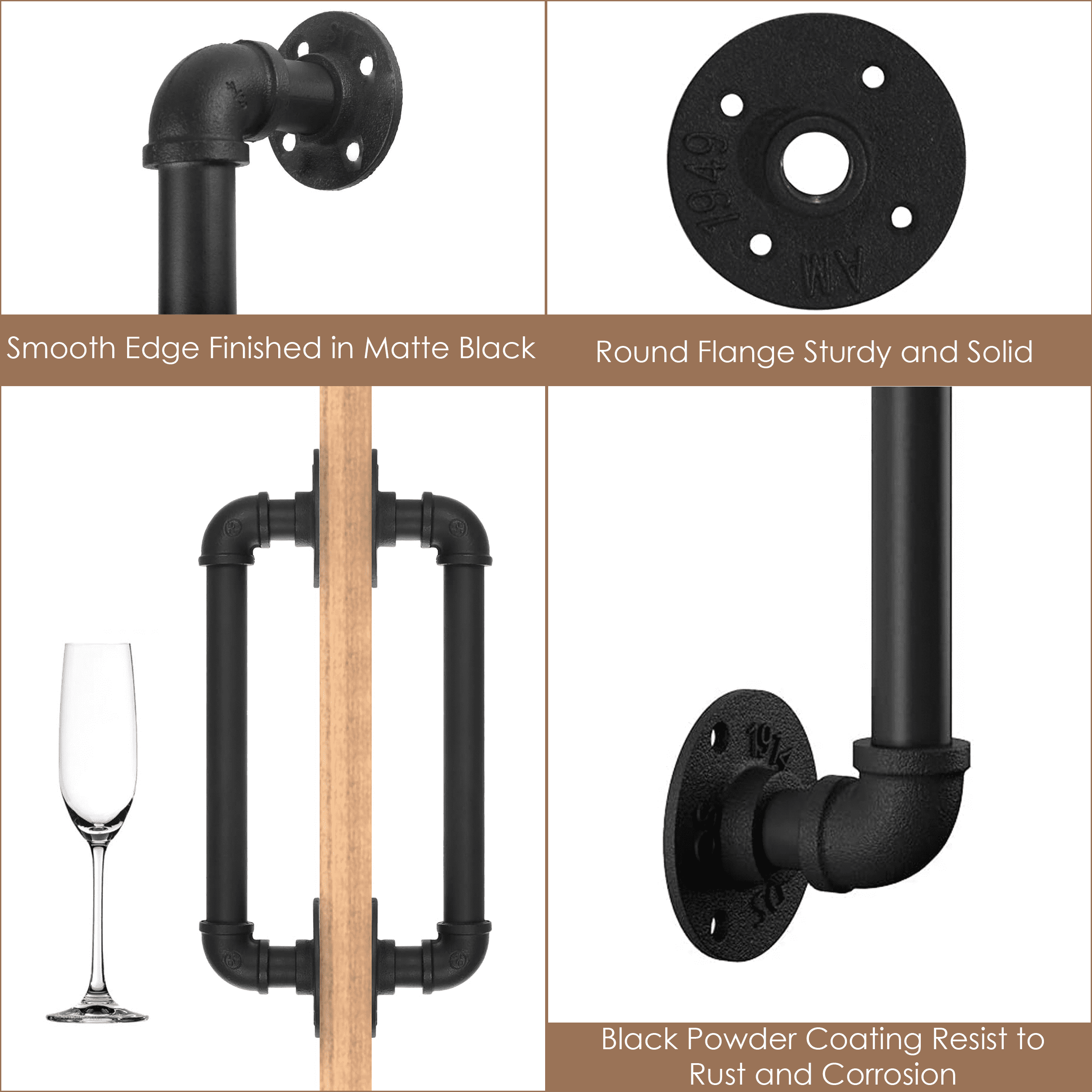 A pair of 12-inch black industrial barn door handles made of high-quality galvanized steel, showcasing a rustic design suitable for various door styles.