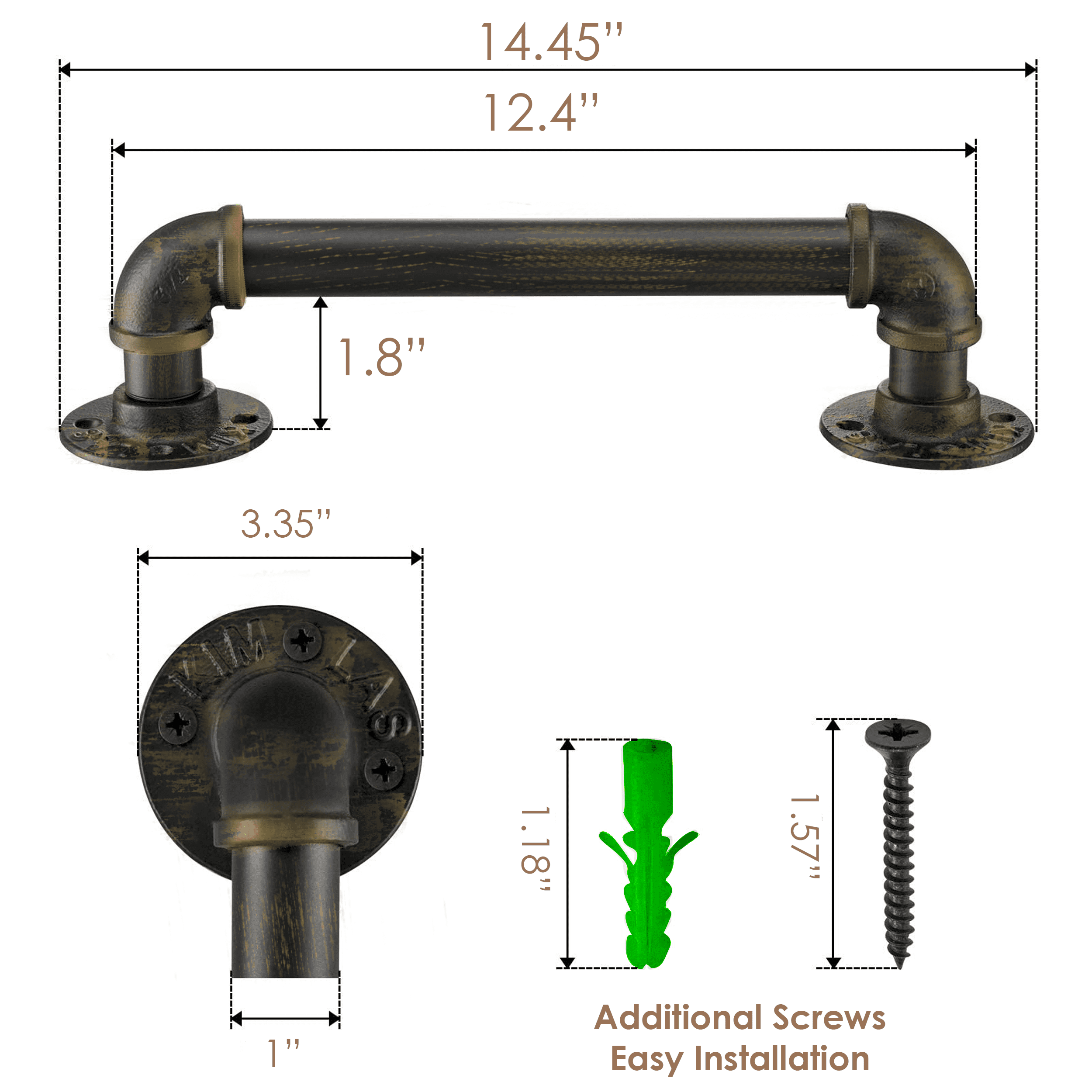 12-inch oil rubbed bronze industrial barn door handles made from high-quality galvanized steel, showcasing rustic design and durability.