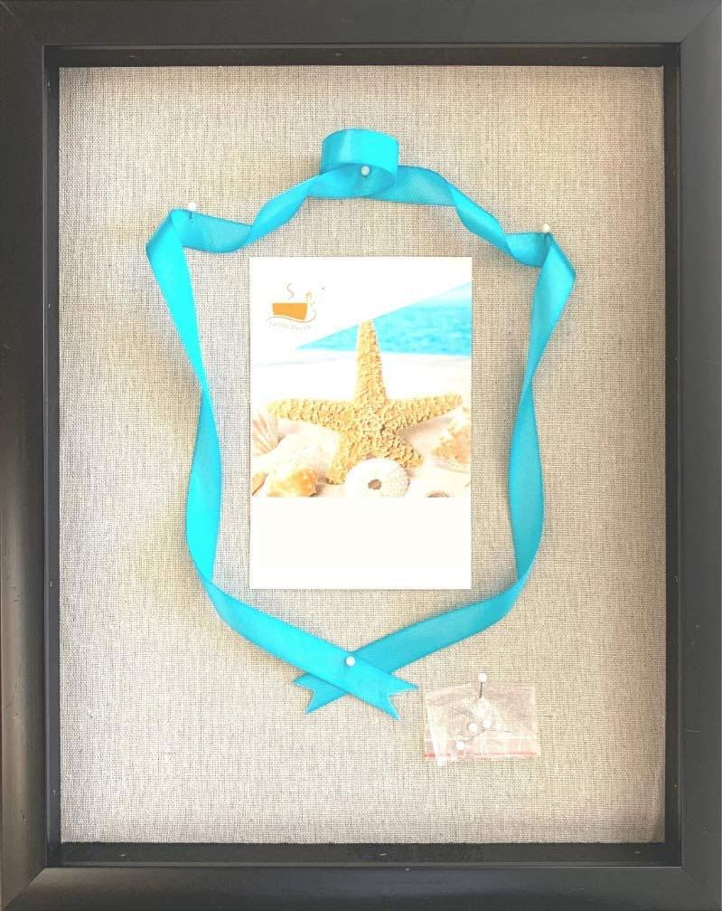 A 12x15 inch shadow box display frame featuring a linen background and eight stick pins, ideal for showcasing memorabilia.