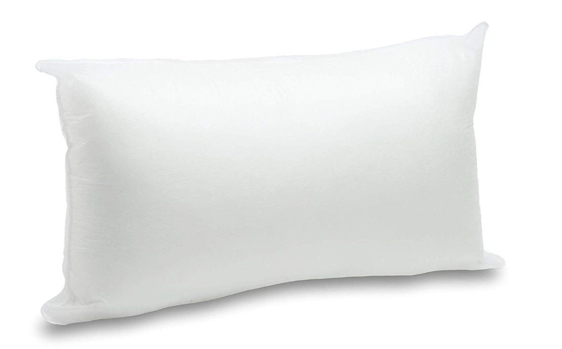 Hypoallergenic polyester pillow insert in 12x18 or 18x12 sizes, showcasing its soft texture and durable cotton blend fabric.