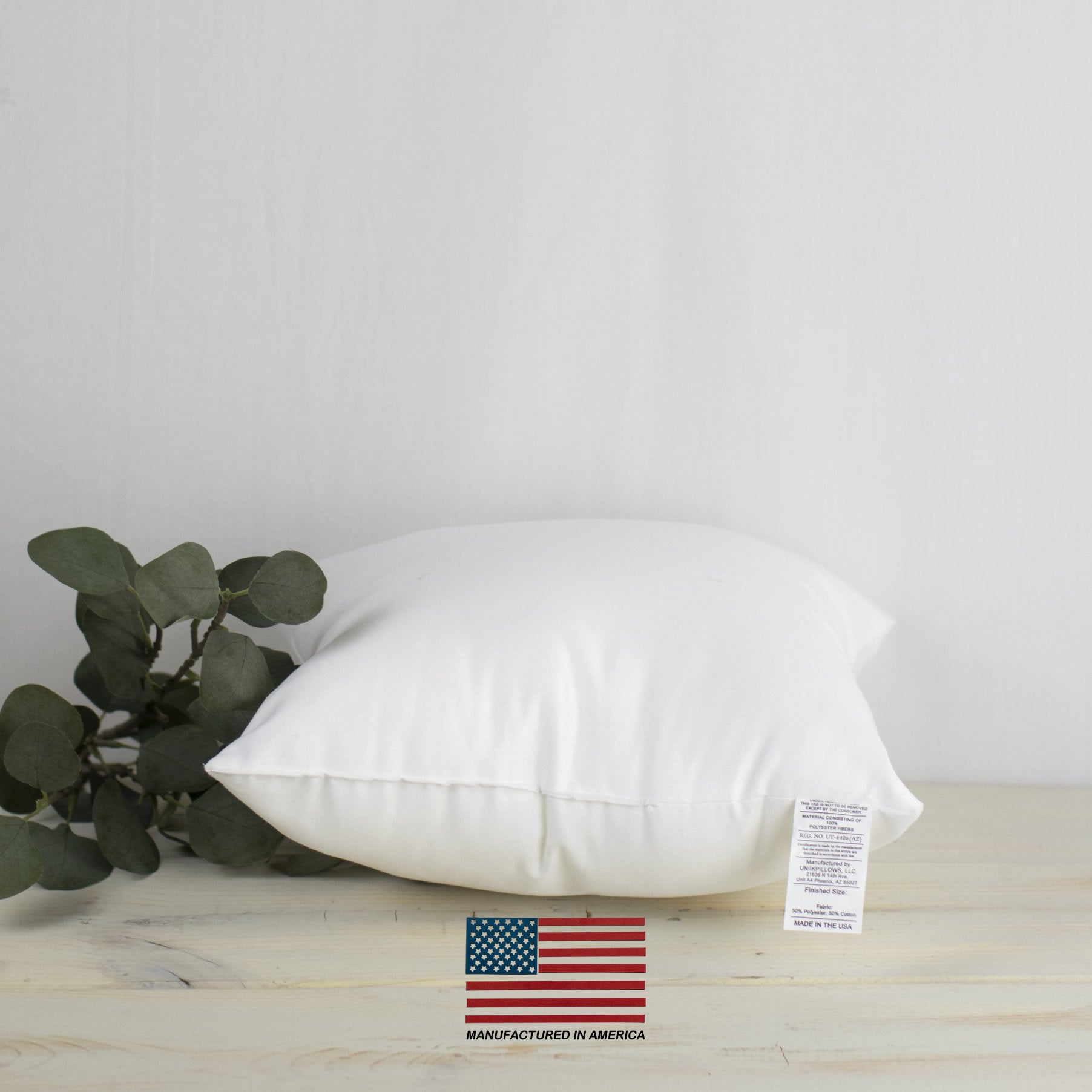 A 13x13 hypoallergenic polyester pillow insert, showcasing its plush texture and durable woven cotton blend fabric, perfect for indoor and outdoor use.