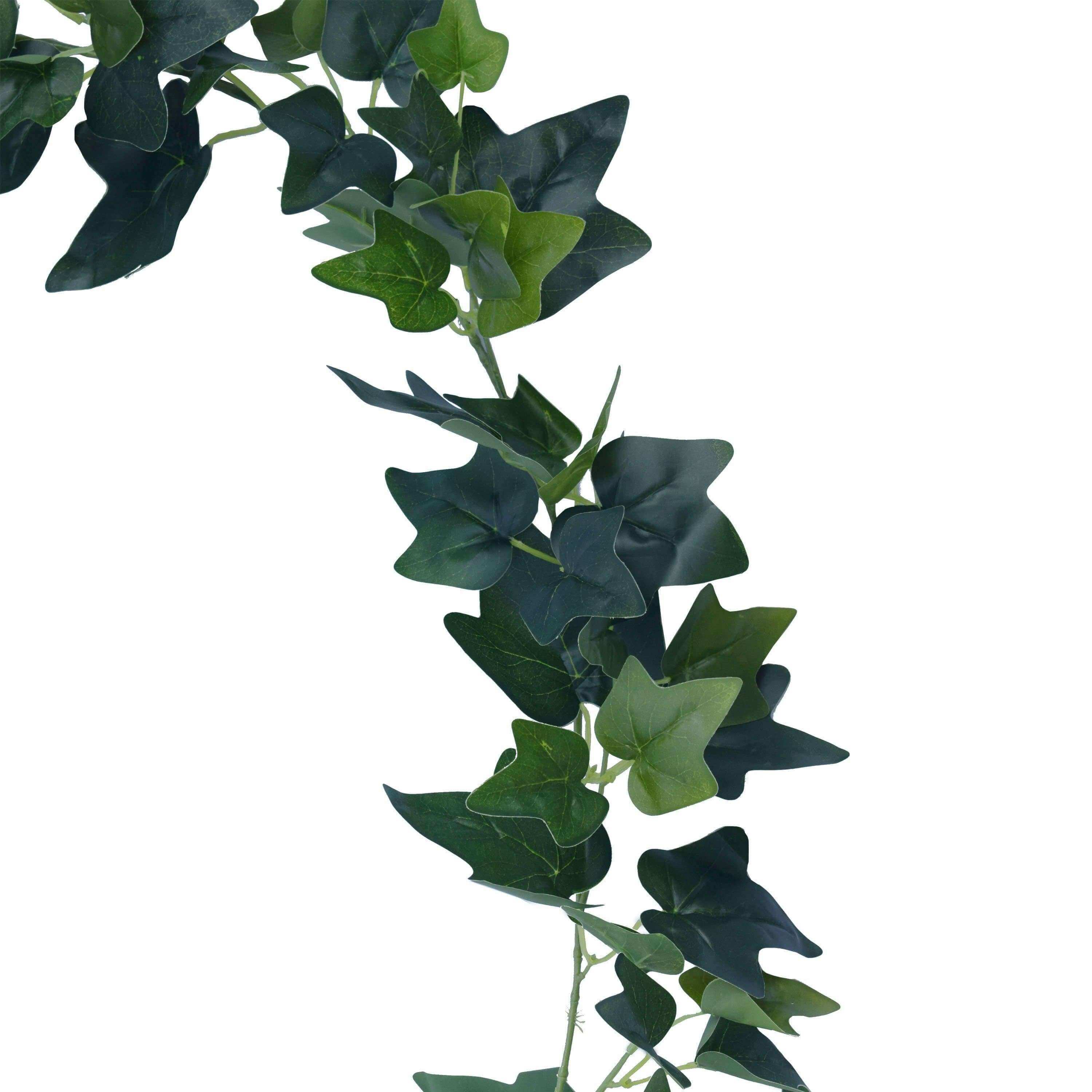 Two 190cm long artificial ivy garlands displayed elegantly, showcasing their lush green leaves and realistic appearance.