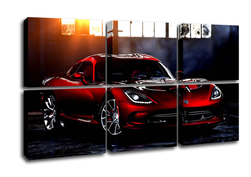 A vibrant canvas print of the 2013 Dodge Srt Viper mounted on a 44mm box frame, showcasing its sleek design.