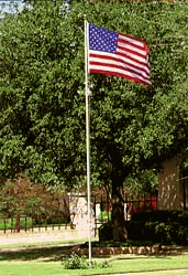 20ft Valley Forge Aluminum Flagpole with gold ball top and American flag, showcasing its sturdy design and clear anodized finish.