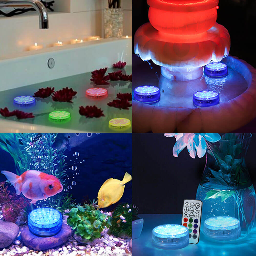 21 Key RF Remote Control LED Pool Lights with vibrant colors and remote control, designed for underwater and outdoor use.