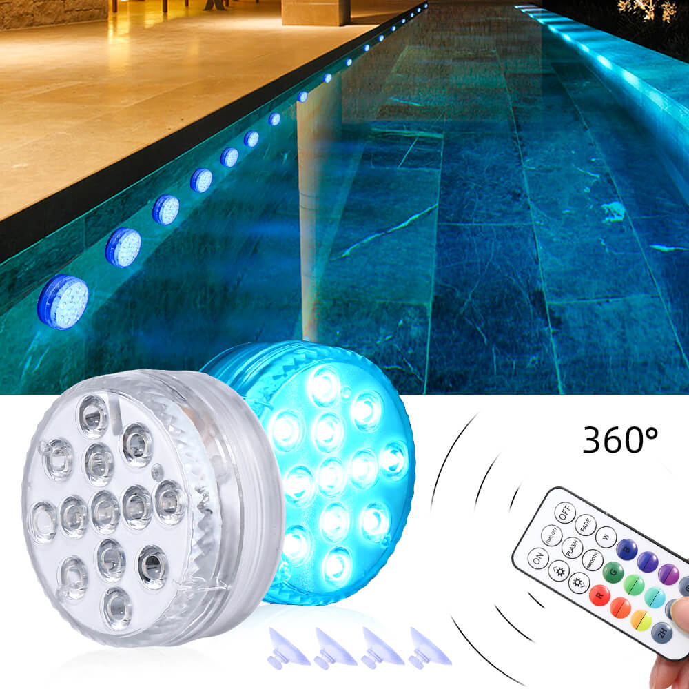 21 Key RF Remote Control LED Pool Lights with vibrant colors and remote control, designed for underwater and outdoor use.