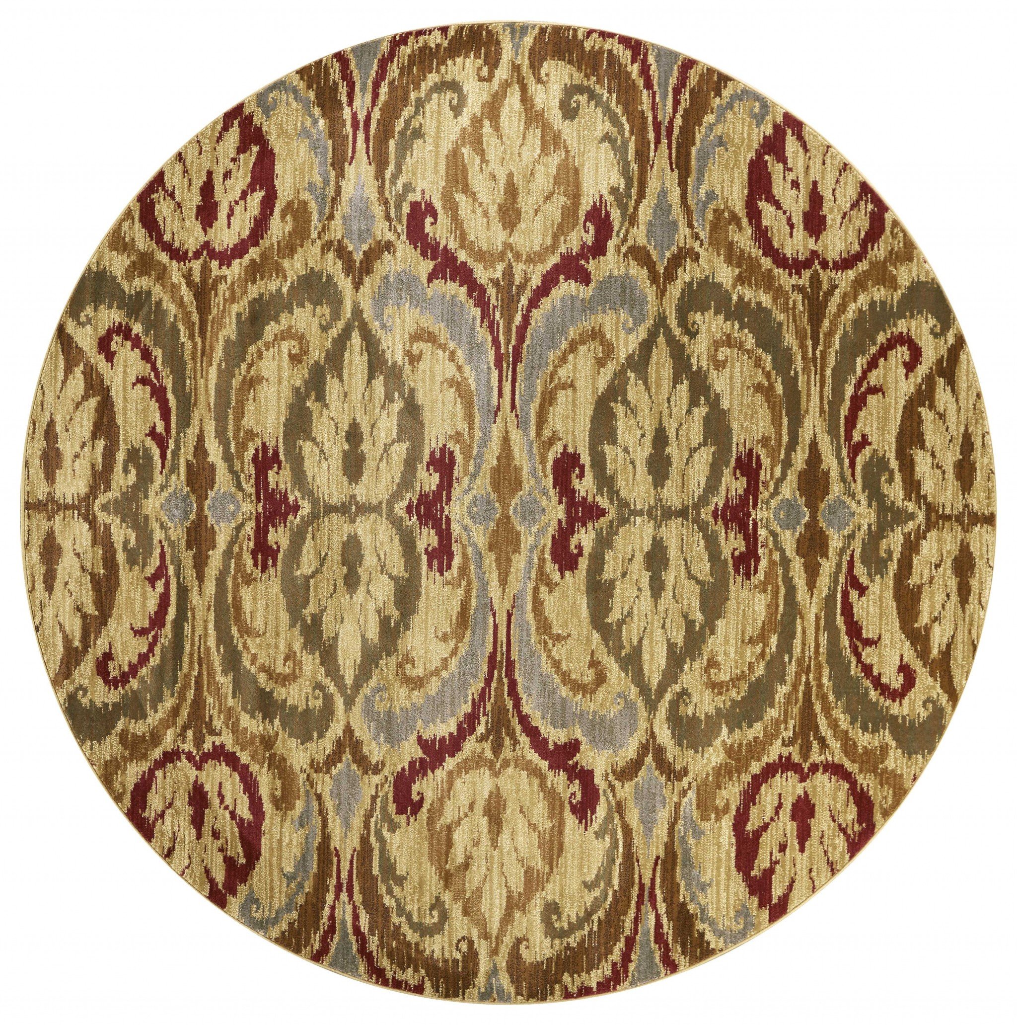 A 23" x 35" gold polypropylene rug featuring a stylish design, perfect for enhancing home decor.