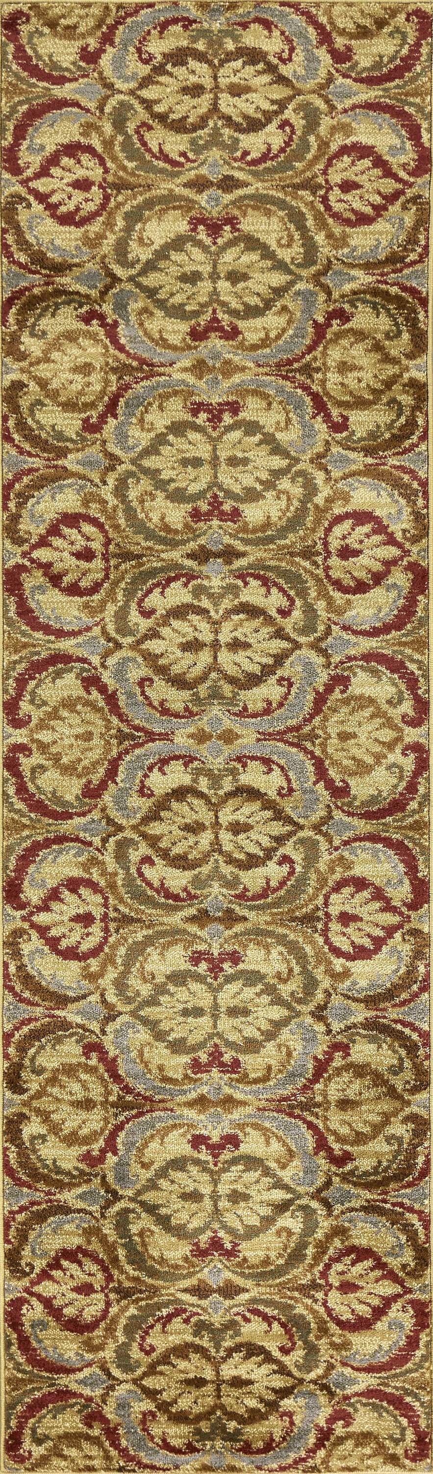 A 23" x 35" gold polypropylene rug featuring a stylish design, perfect for enhancing home decor.