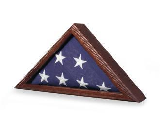 American Flag Display Case for 3x5 flags with glass front and cherry finish, showcasing a 3' x 5' flag.