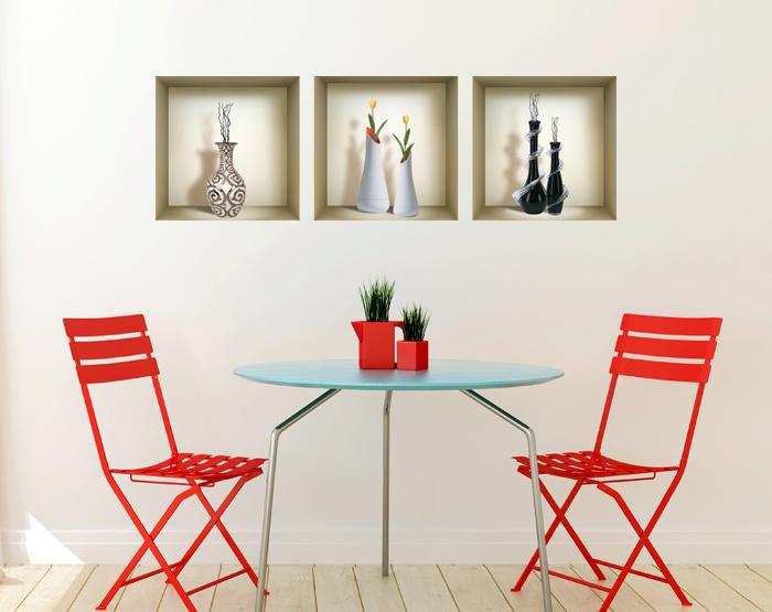 Set of 3 removable 3D wall niche art decals showcasing vibrant designs, perfect for home decoration.