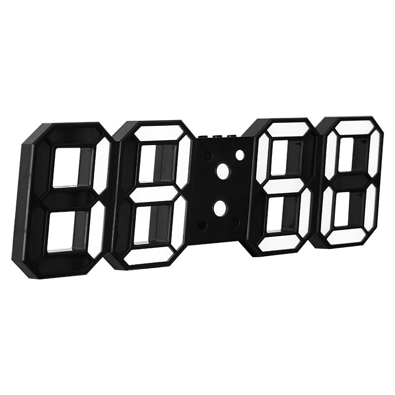 3D Remote Control Black LED Electronic Stand Wall Clock with a sleek rectangular design and clear LED display.