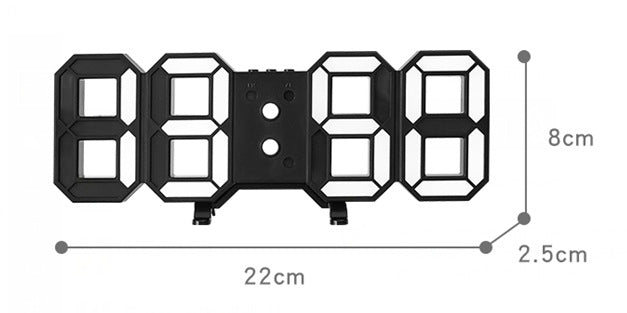 3D Remote Control Black LED Electronic Stand Wall Clock with a sleek rectangular design and clear LED display.