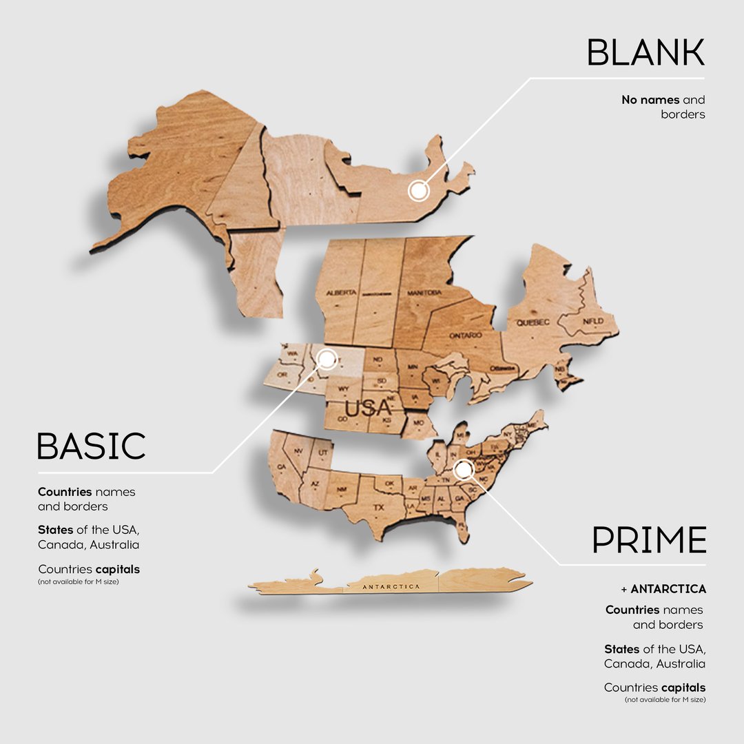 3D Wooden World Map Light made from birch plywood, featuring intricate geographical details and a warm glow.