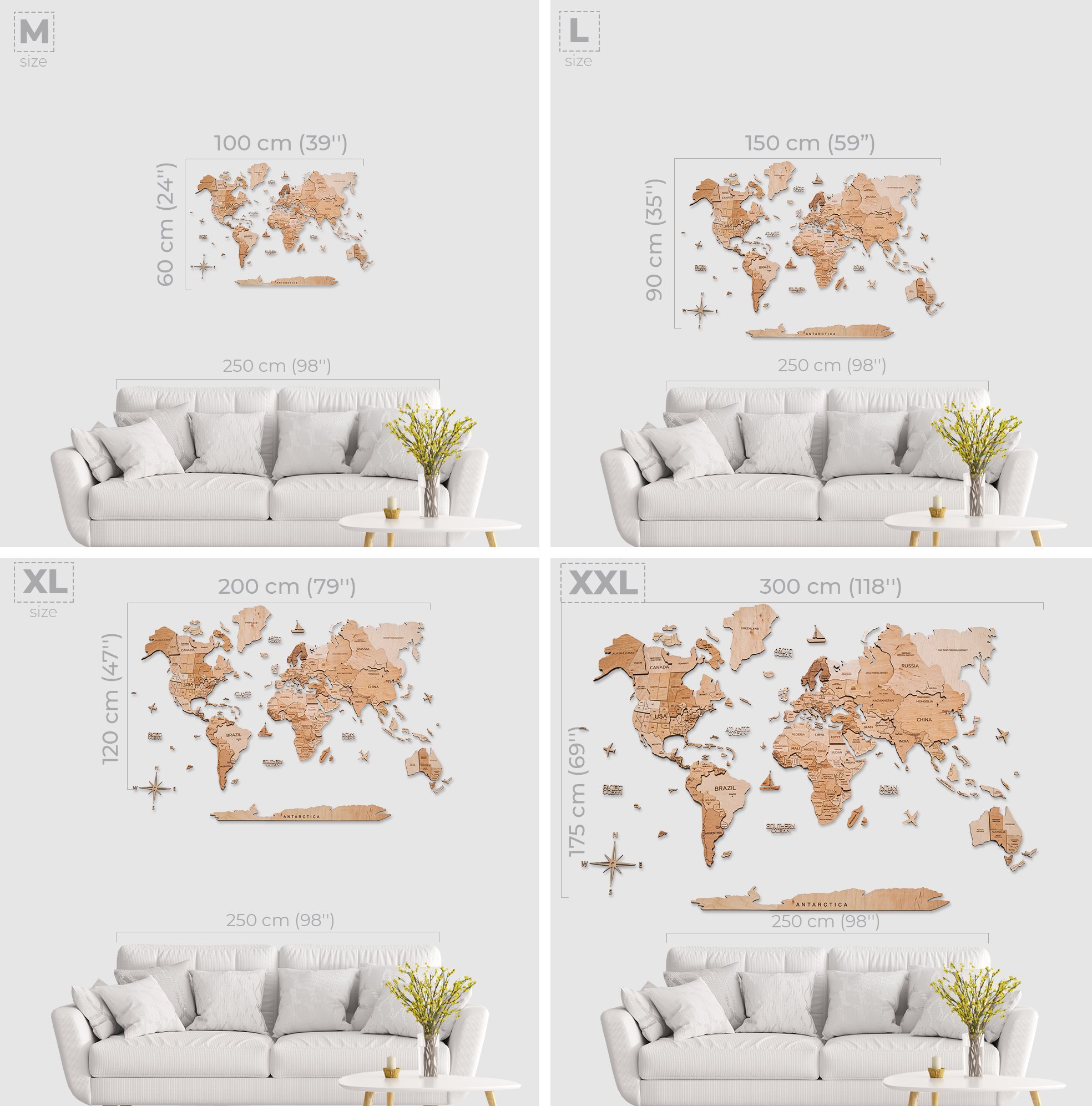 3D Wooden World Map Light made from birch plywood, featuring intricate geographical details and a warm glow.