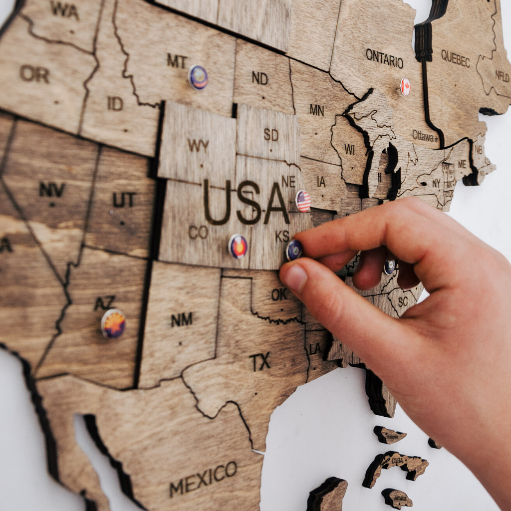 3D Wooden World Map Terra made from natural birch plywood, showcasing intricate details and a warm wood finish, perfect for home or office decor.