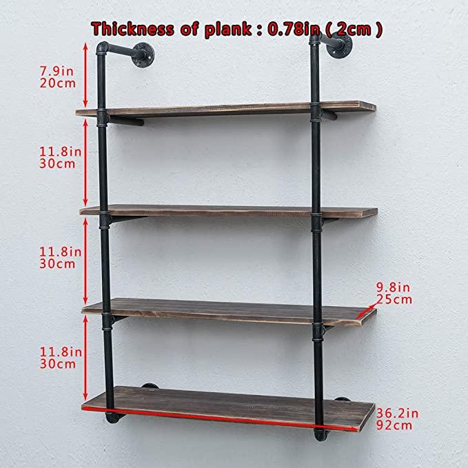 4 Tier Industrial Pipe Shelving made of solid pine wood and galvanized steel, showcasing a rustic design with rounded corners and sturdy construction.