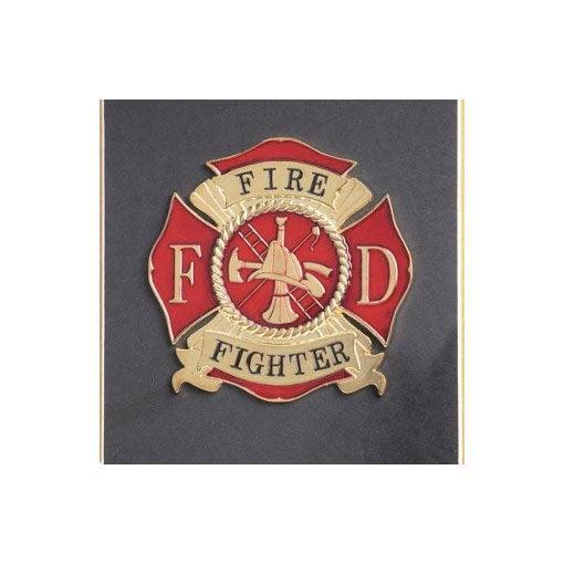 4 x 6 Firefighter Picture Frame with mahogany wood and gold trim, displaying two photos and a firefighter medallion.