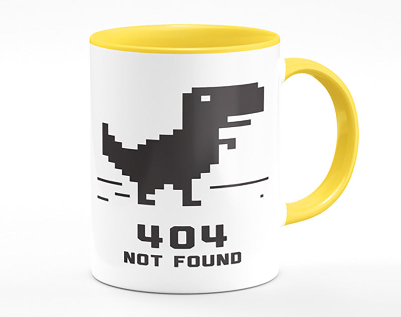 A vibrant 404 Not Found Mug with a full-color print, showcasing a humorous design, featuring a matching handle and inner color.