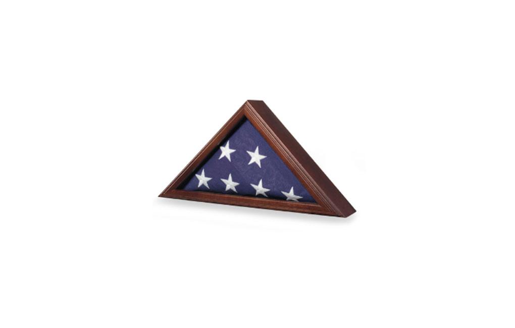 4ft x 6ft American flag case with glass front, available in Cherry, Walnut, and Oak finishes, designed for displaying a 3' x 5' flag.