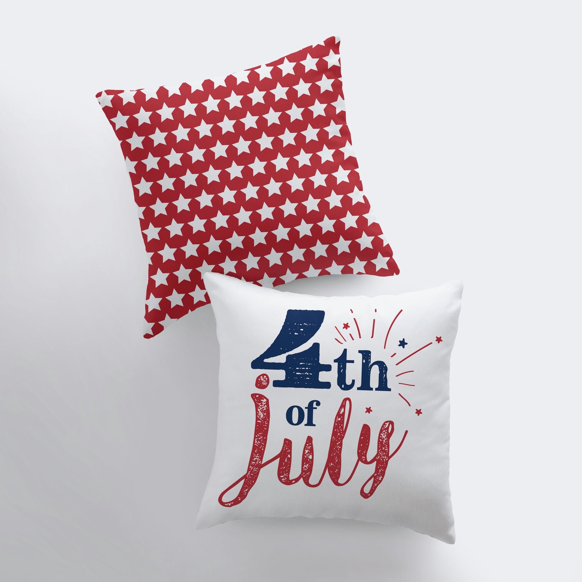 Handmade 4th of July pillow cover featuring vibrant fireworks and red star design, perfect for home decor.