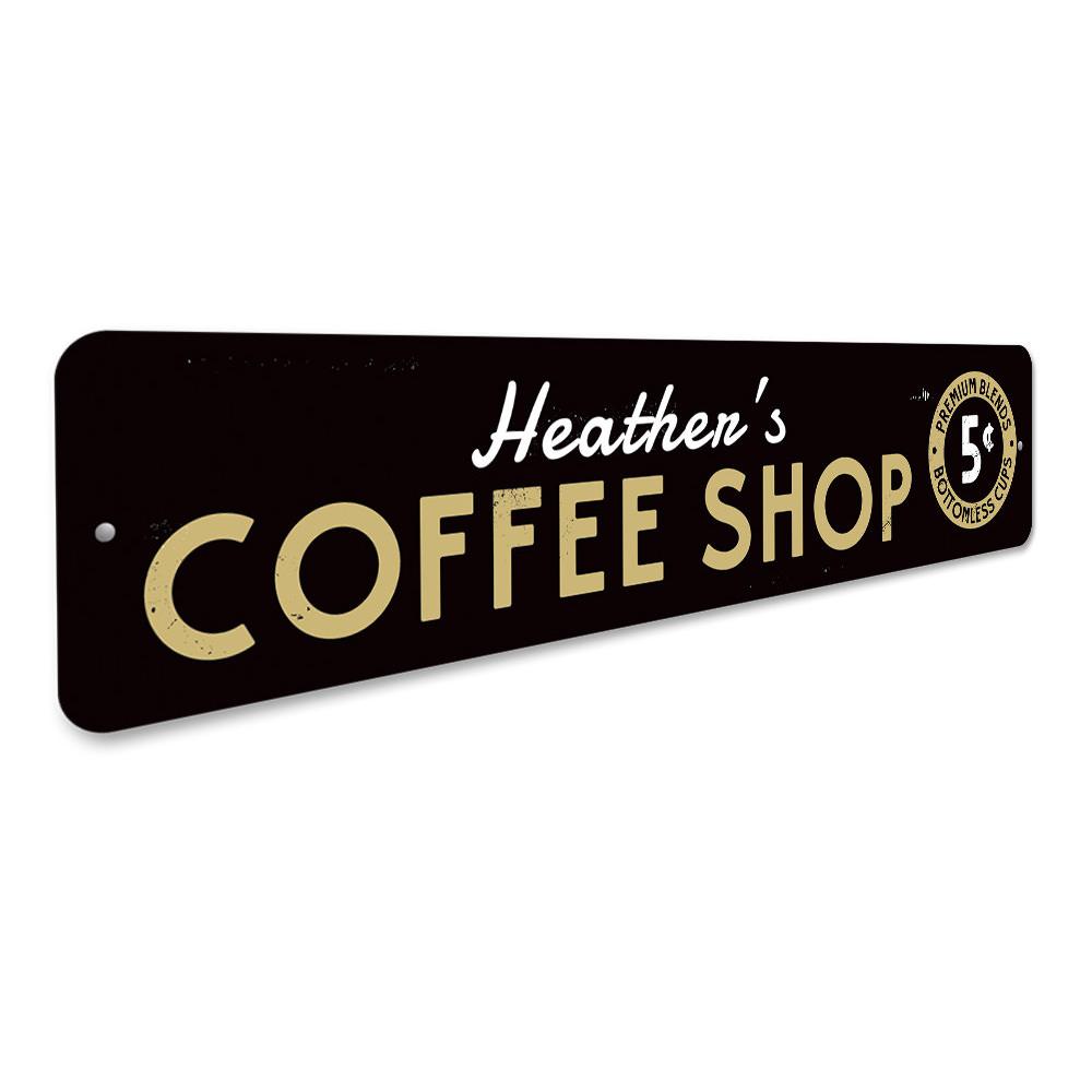 5 Cent Coffee Shop Sign made of durable aluminum, featuring a vintage design perfect for cafes and restaurants.