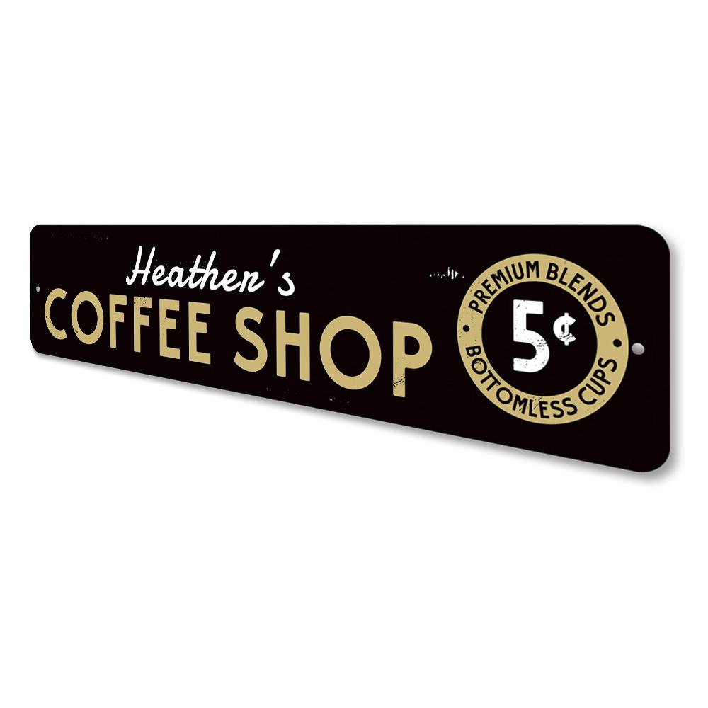 5 Cent Coffee Shop Sign made of durable aluminum, featuring a vintage design perfect for cafes and restaurants.