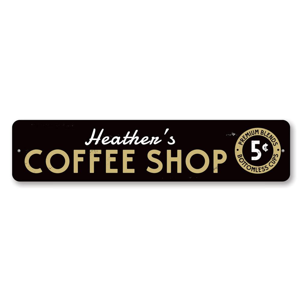 5 Cent Coffee Shop Sign made of durable aluminum, featuring a vintage design perfect for cafes and restaurants.