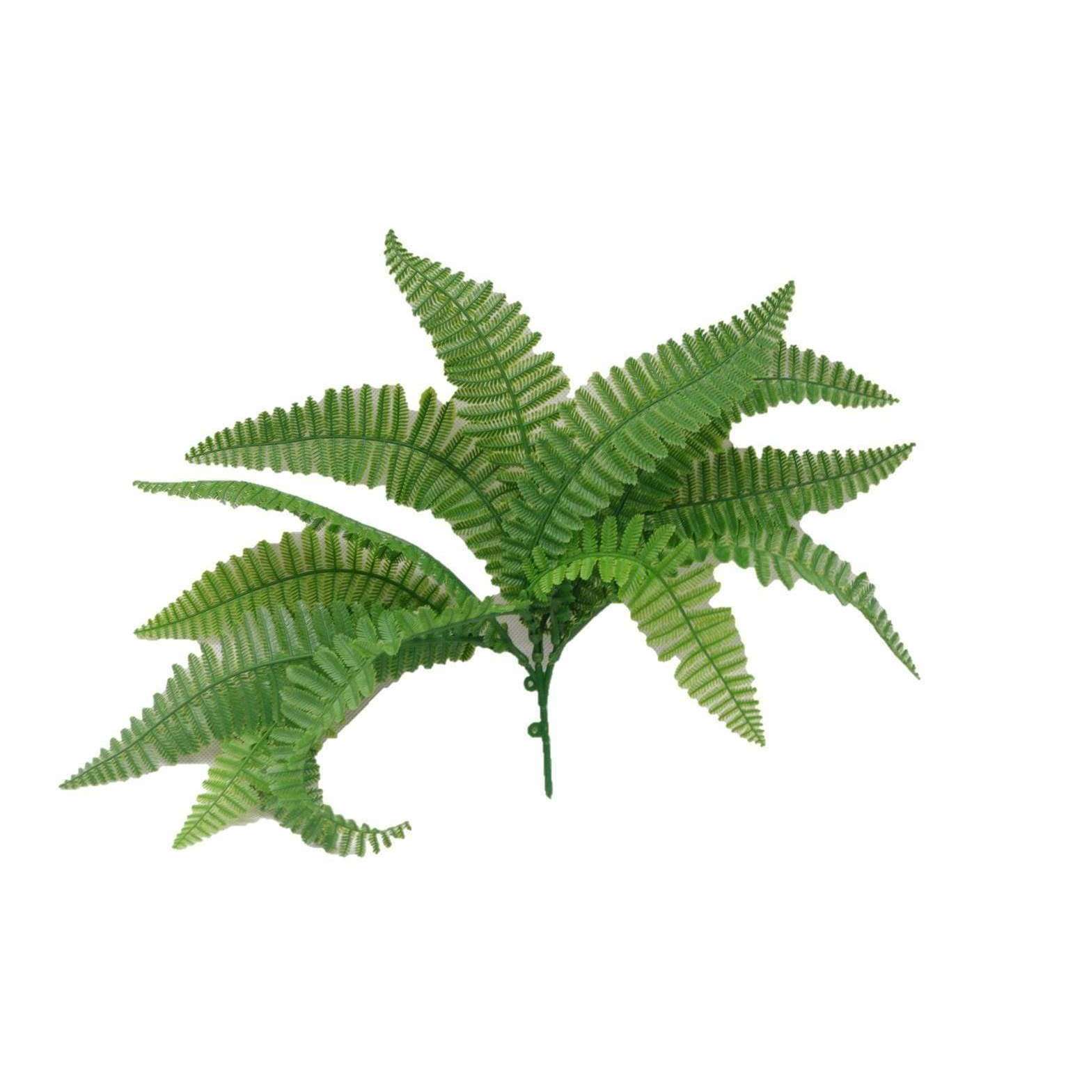 Five UV Fern stems, each 20cm tall, showcasing vibrant green foliage, perfect for floral arrangements and vertical gardens.