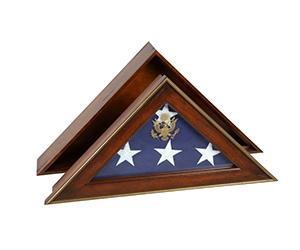 5 Star General Flag Case made of solid walnut with gold accents, designed to display a 5' x 9.5' burial flag securely.