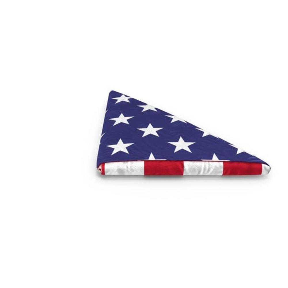 5' x 9.5' American Burial Pre Folded Flag, hand-folded by veterans, featuring embroidered stars and sewn stripes.