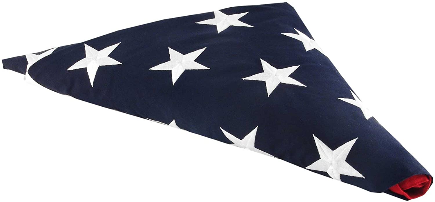 5' x 9.5' American Burial Pre Folded Flag, hand-folded by veterans, featuring embroidered stars and sewn stripes.