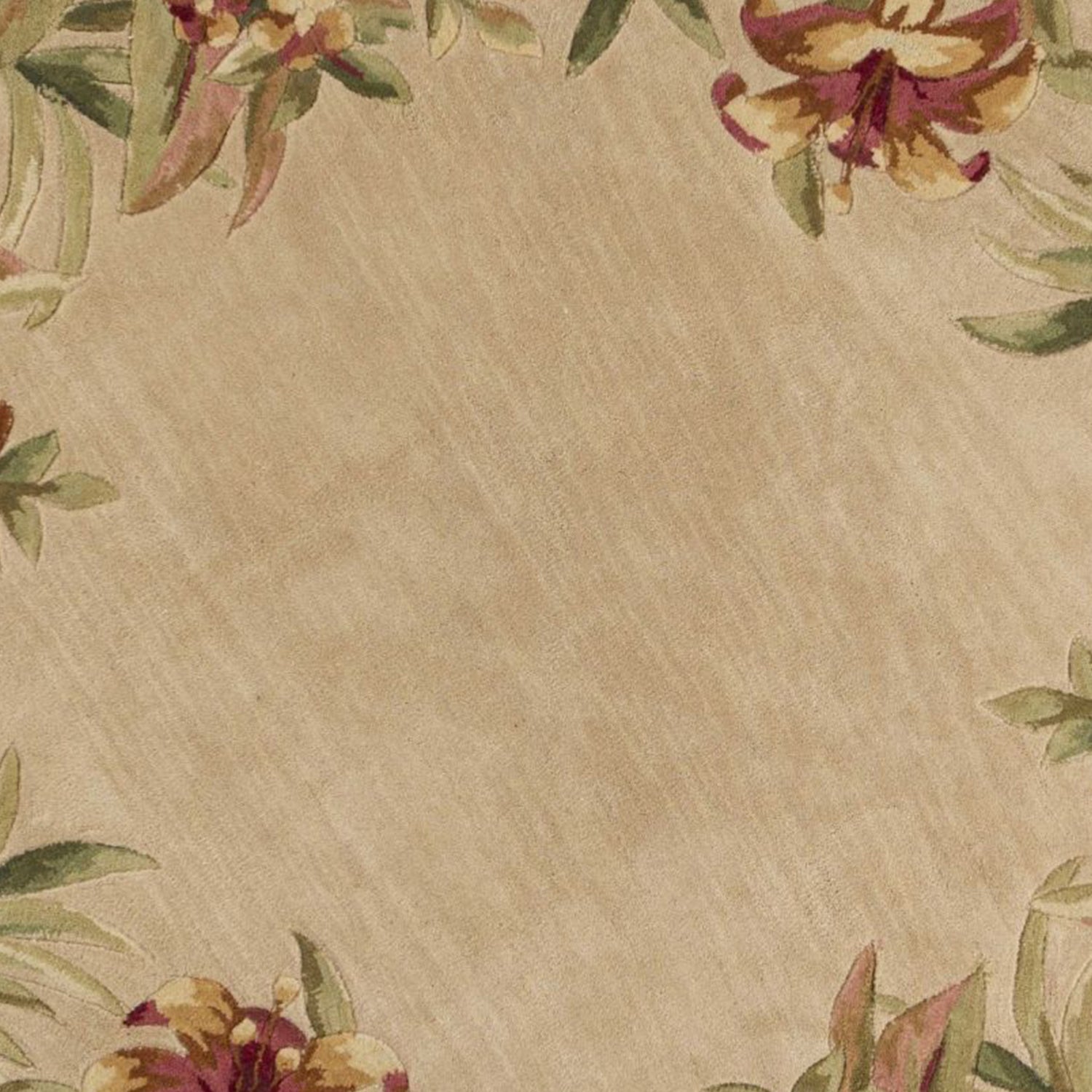 5-inch round wool ivory area rug with floral designs, showcasing elegance and quality craftsmanship.